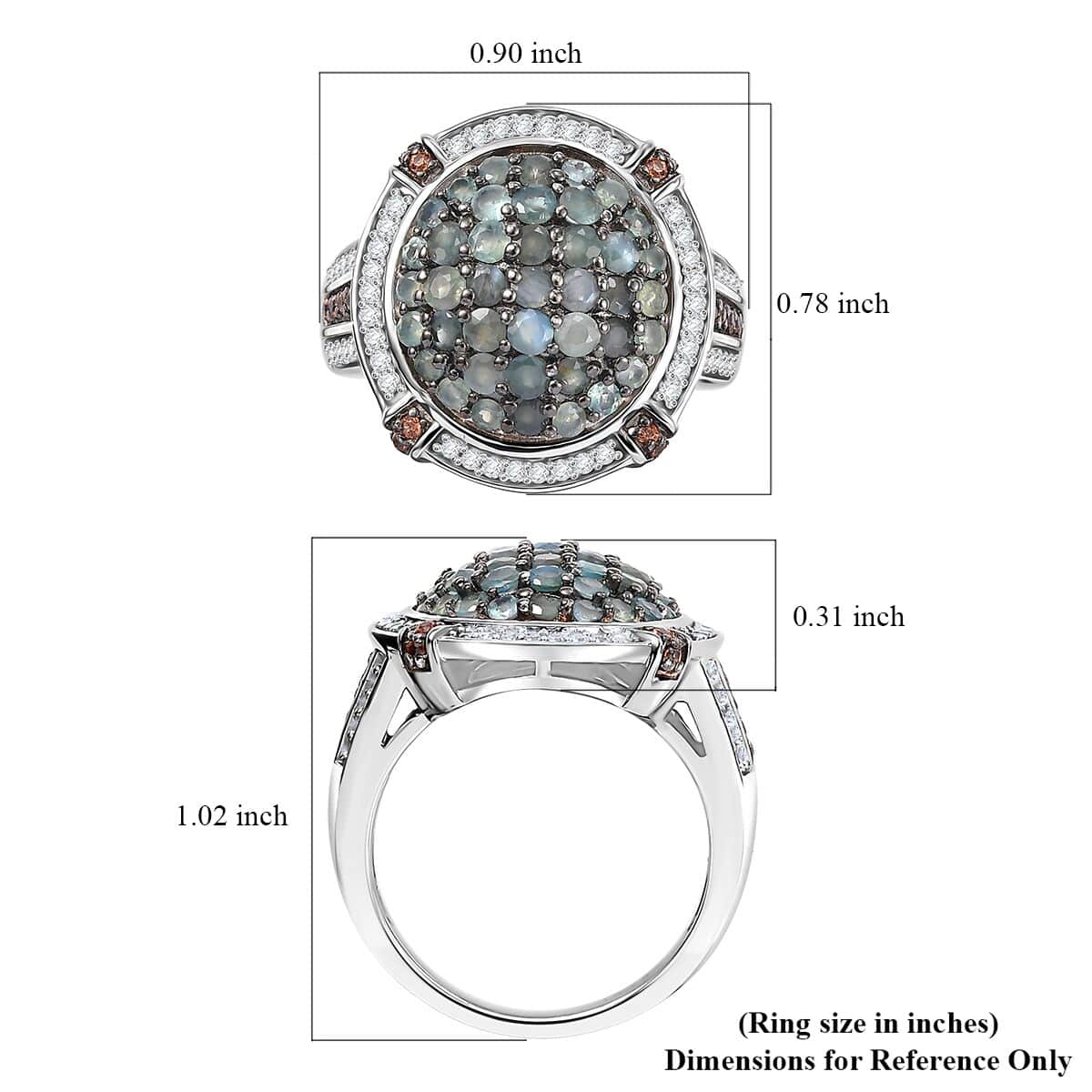 Premium Narsipatnam Alexandrite, White and Coffee Zircon 2.30 ctw Art Deco Ring in Rhodium Over Sterling Silver (Size 10.0) image number 5