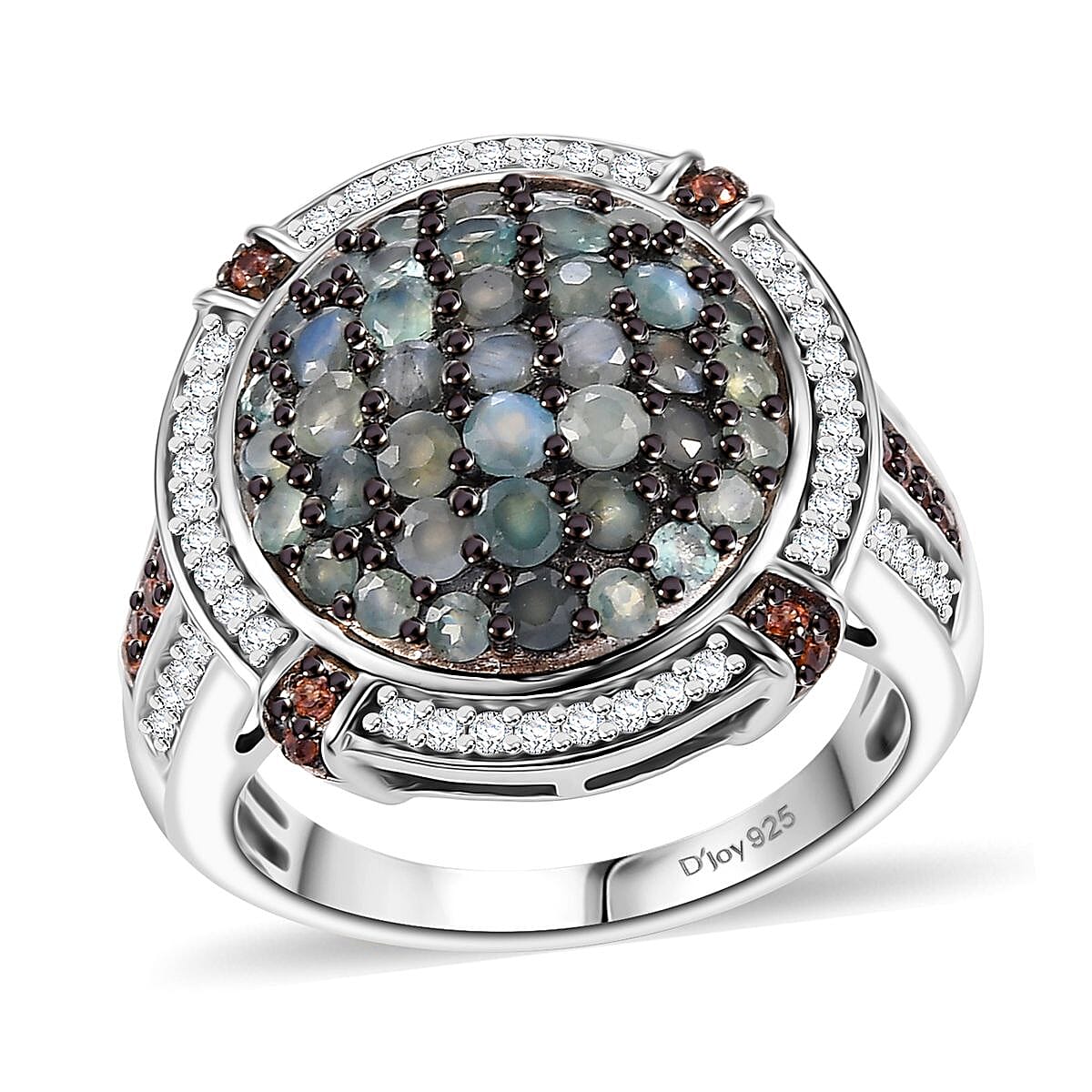 Premium Narsipatnam Alexandrite, White and Coffee Zircon 2.30 ctw Art Deco Ring in Rhodium Over Sterling Silver (Size 5.0) image number 0