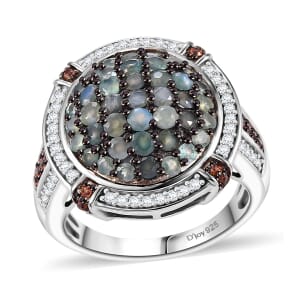 Premium Narsipatnam Alexandrite, White and Coffee Zircon 2.30 ctw Art Deco Ring in Rhodium Over Sterling Silver (Size 5.0)