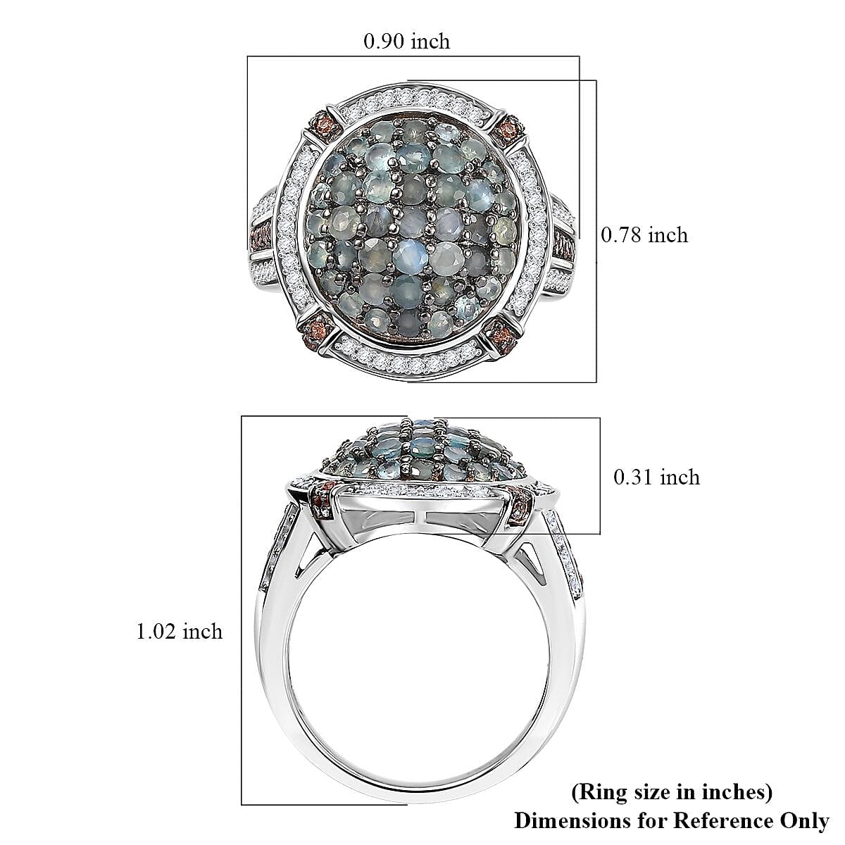 Premium Narsipatnam Alexandrite, White and Coffee Zircon 2.30 ctw Art Deco Ring in Rhodium Over Sterling Silver (Size 5.0) image number 5