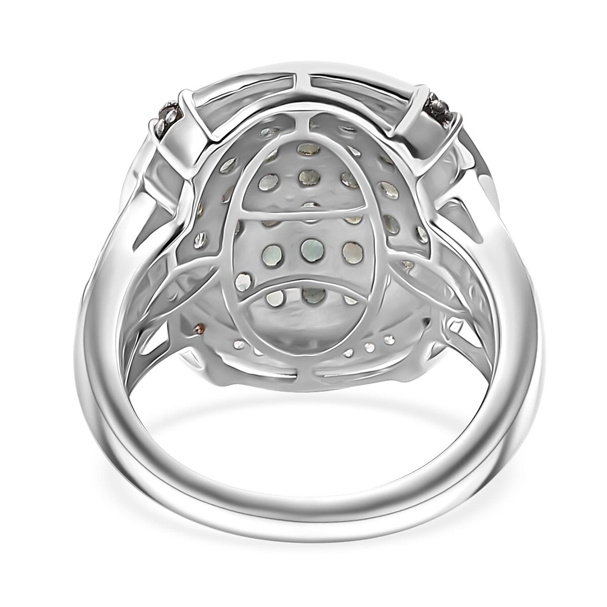 Premium Narsipatnam Alexandrite, White and Coffee Zircon 2.30 ctw Art Deco Ring in Rhodium Over Sterling Silver (Size 6.0) image number 4