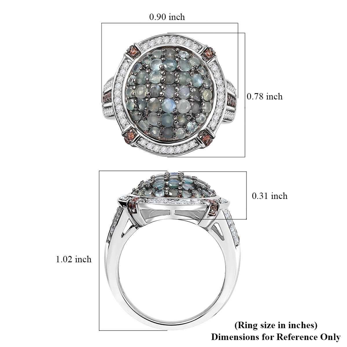 Premium Narsipatnam Alexandrite, White and Coffee Zircon 2.30 ctw Art Deco Ring in Rhodium Over Sterling Silver (Size 6.0) image number 5