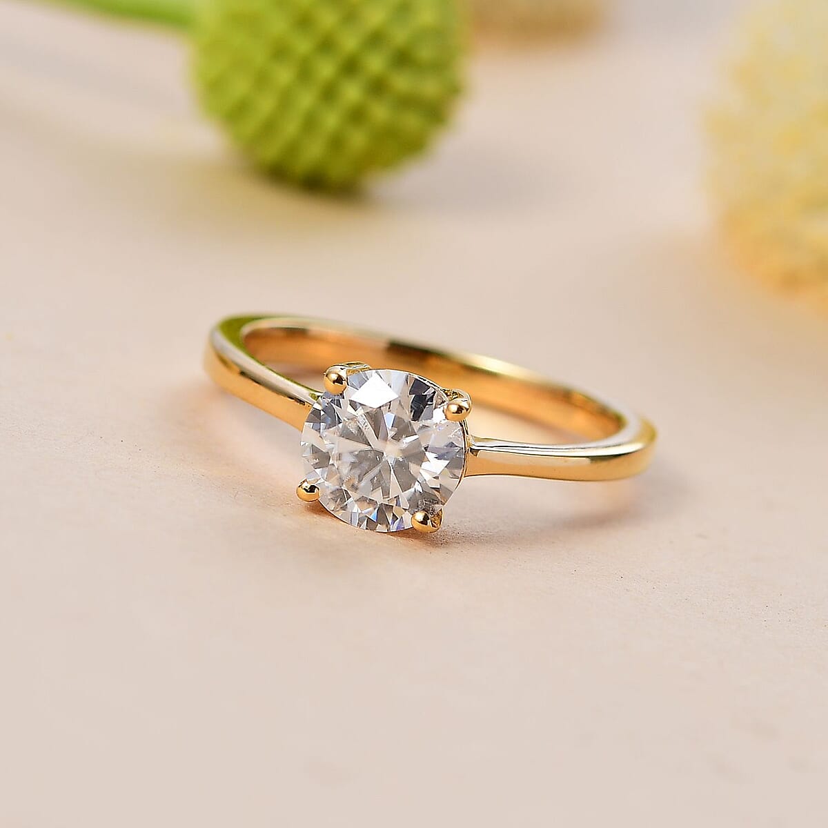 Moissanite 1.20 ctw Solitaire Ring in 14K Yellow Gold Over Sterling Silver (Size 9.0) image number 1