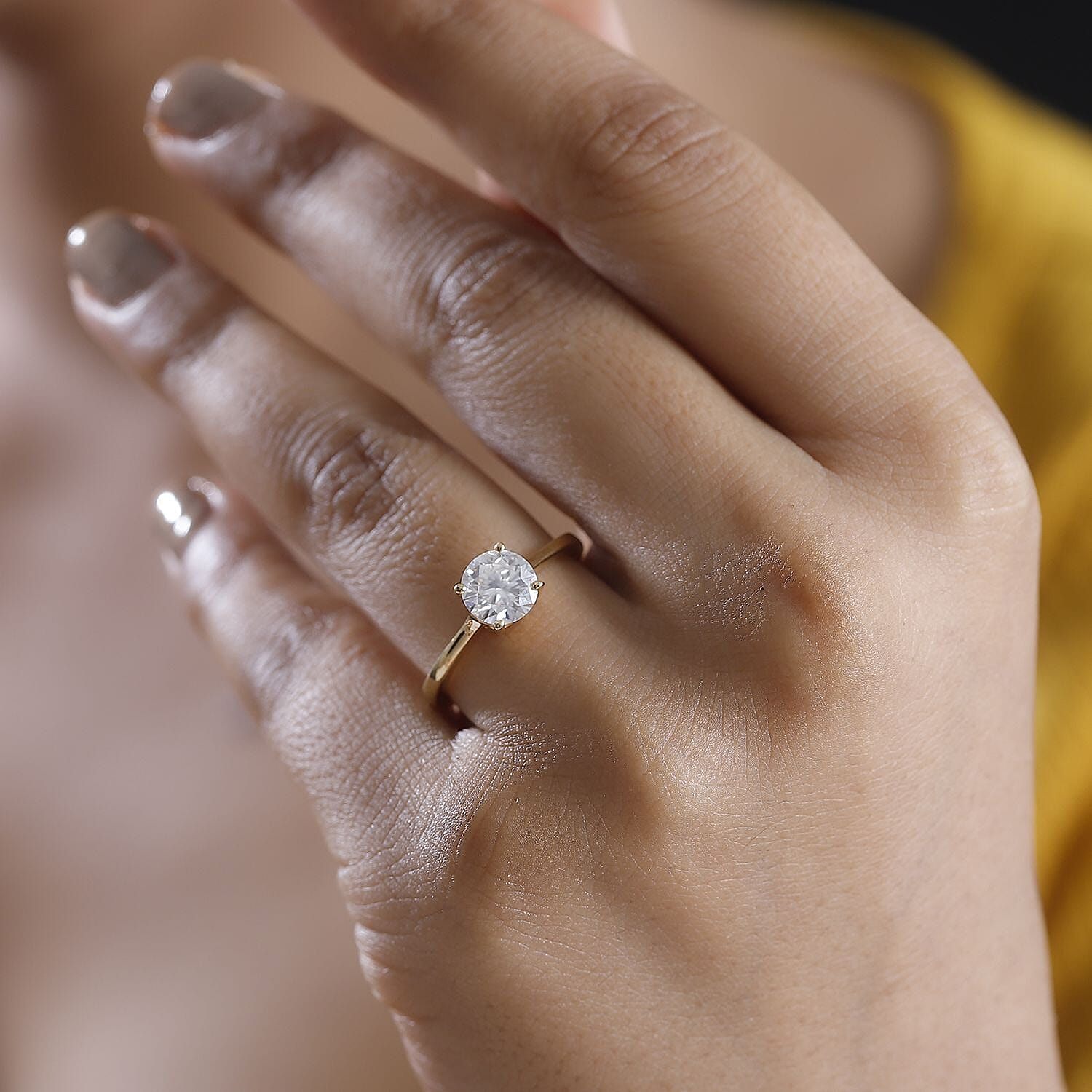 Moissanite 1.20 ctw Solitaire Ring in 14K Yellow Gold Over Sterling Silver (Size 9.0)