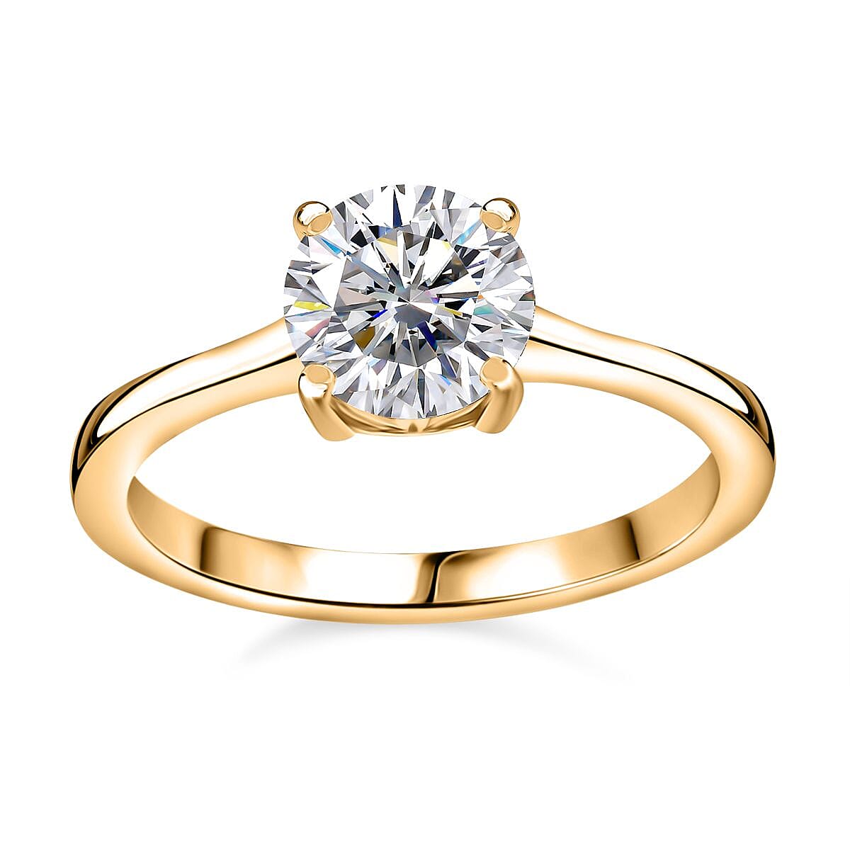 Moissanite 1.20 ctw Solitaire Ring in 14K Yellow Gold Over Sterling Silver (Size 9.0)