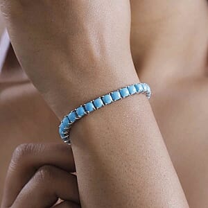 Premium Sleeping Beauty Turquoise 20.40 ctw Bracelet in Rhodium Over Sterling Silver (7.5 In) (13.93 g)