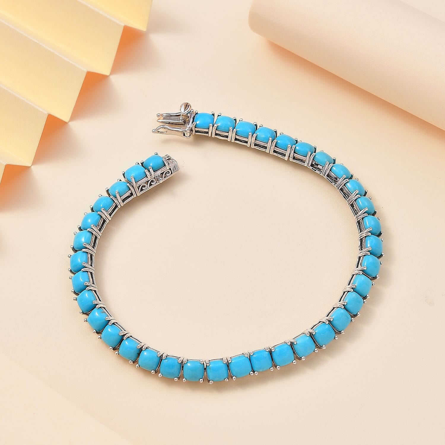 Sleeping Beauty Turquoise 20.40 ctw Bracelet in Rhodium Over Sterling Silver (8.0 In)
