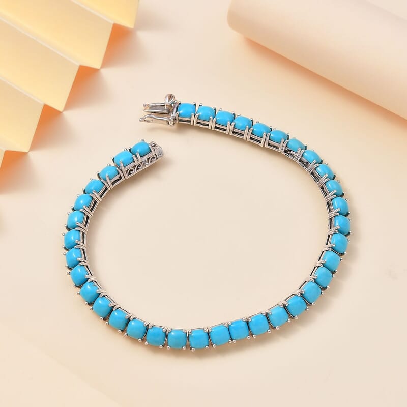 Sleeping Beauty Turquoise 20.40 ctw Bracelet in Rhodium Over Sterling Silver (8.0 In)