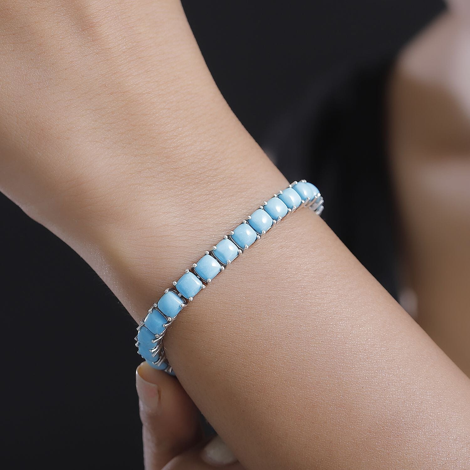 Sleeping Beauty Turquoise 20.40 ctw Bracelet in Rhodium Over Sterling Silver (8.0 In)