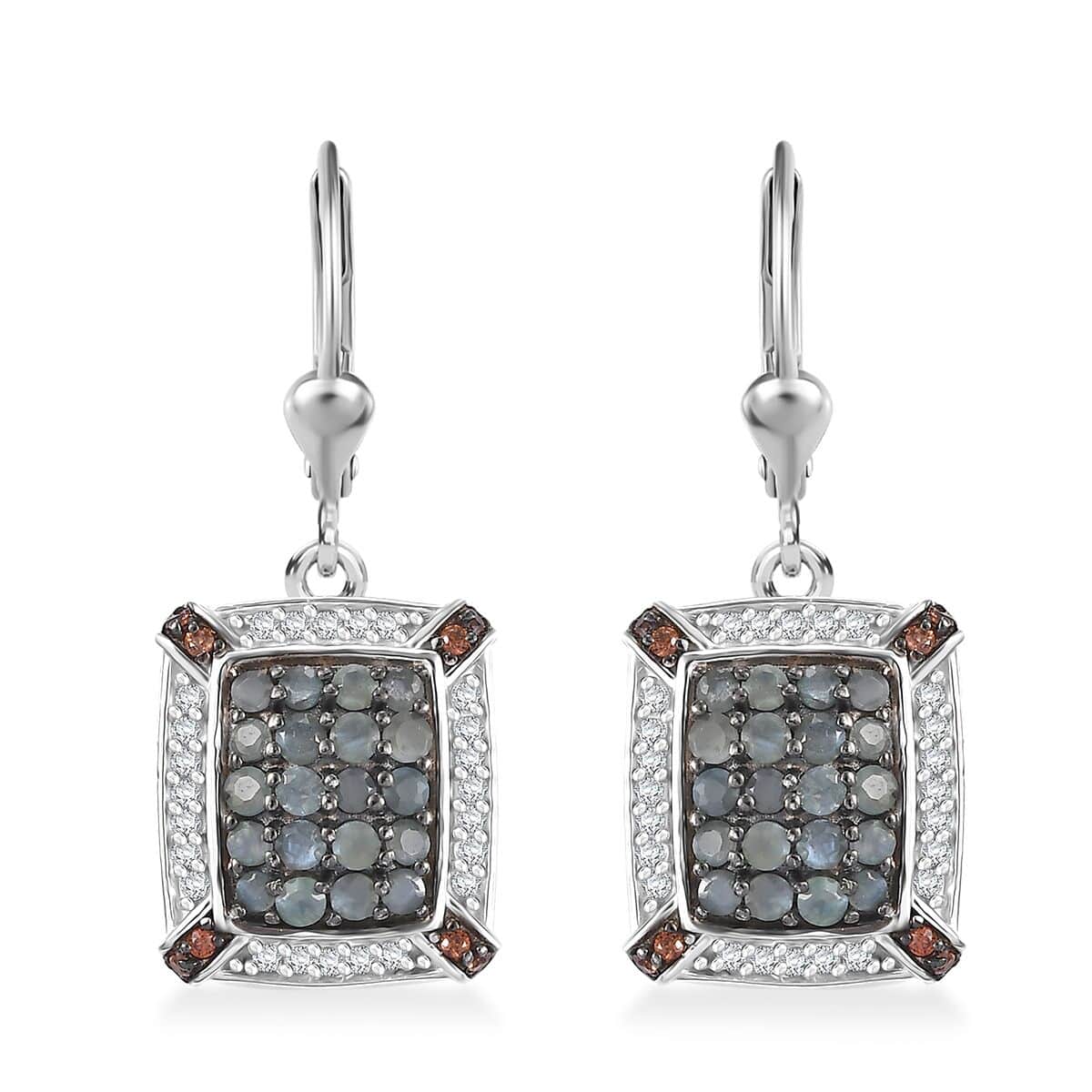 Doorbuster Premium Narsipatnam Alexandrite, White and Coffee Zircon 1.65 ctw Art Deco Earrings in Rhodium Over Sterling Silver image number 0