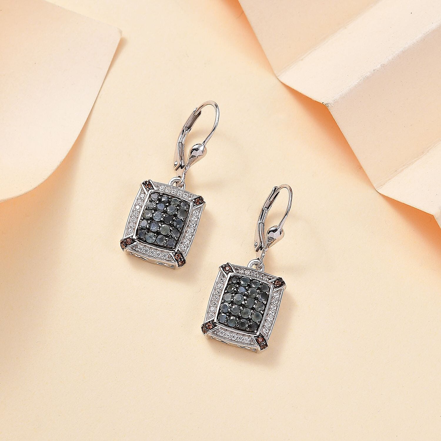 D'Joy Premium Narsipatnam Alexandrite, White and Coffee Zircon 1.65 ctw Art Deco Earrings in Rhodium Over Sterling Silver