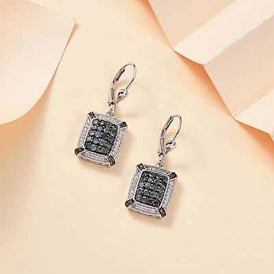 D'Joy Premium Narsipatnam Alexandrite, White and Coffee Zircon 1.65 ctw Art Deco Earrings in Rhodium Over Sterling Silver