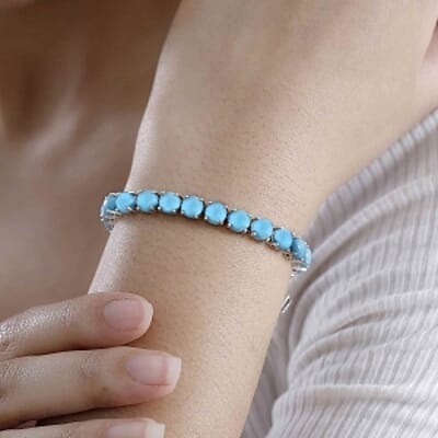 Premium Sleeping Beauty Turquoise 22.80 ctw Bracelet in Rhodium Over Sterling Silver (7.5 In) (12.98 g)