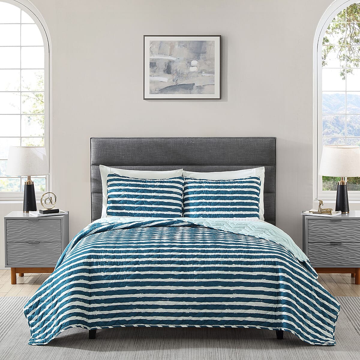 The Nesting Company Navy Ricky Stripe 3pcs Quilt Set - Queen image number 1