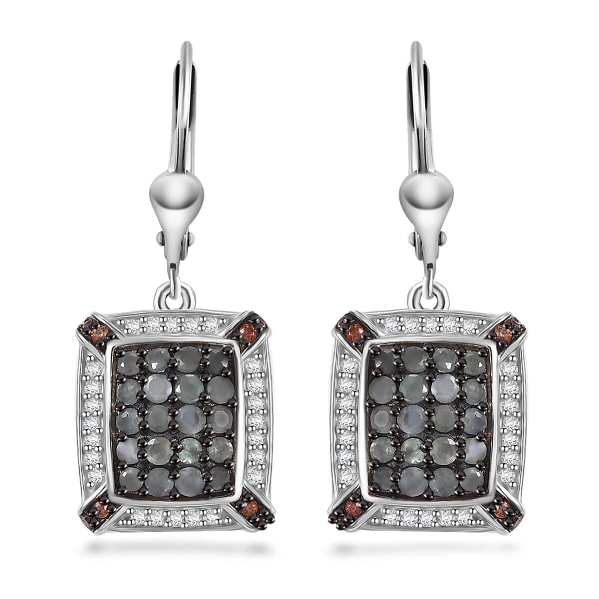 Premium Narsipatnam Alexandrite, White and Coffee Zircon 1.65 ctw Art Deco Earrings in Rhodium Over Sterling Silver image number 0