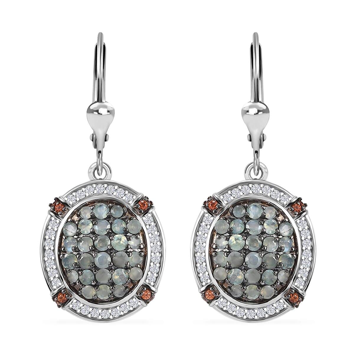 Premium Narsipatnam Alexandrite, White and Coffee Zircon 2.15 ctw Art Deco Earrings in Rhodium Over Sterling Silver image number 0