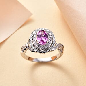 Certified & Appraised Luxoro AAA Pink Sapphire, I2 Natural Pink and White Diamond 1.77 ctw Ring in 14K White Gold (Size 7.0) 4.70 Grams