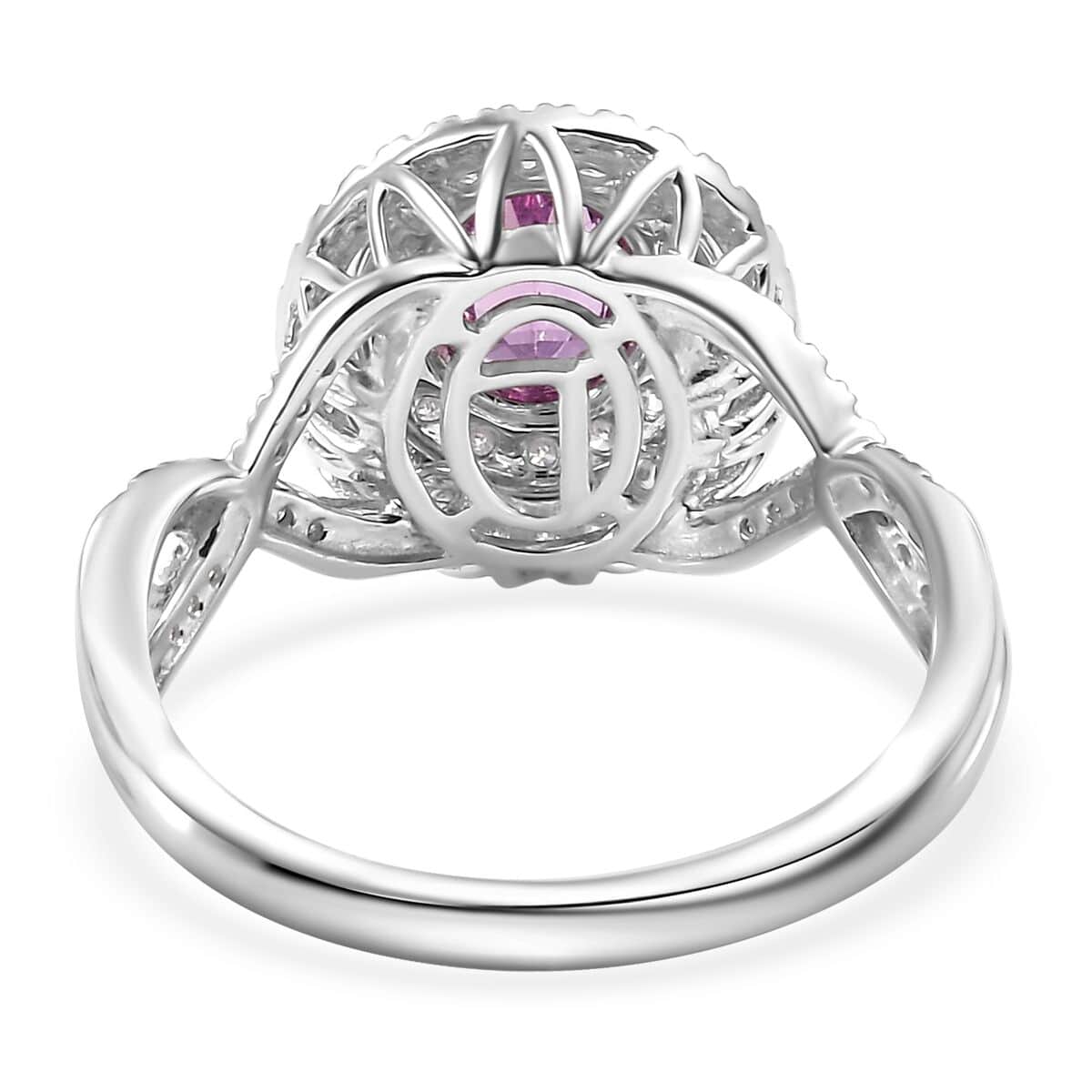 Doorbuster Luxoro 14K White Gold AAA Pink Sapphire, Natural Pink and White Diamond (I2) Ring (Size 7.0) 1.77 ctw image number 4