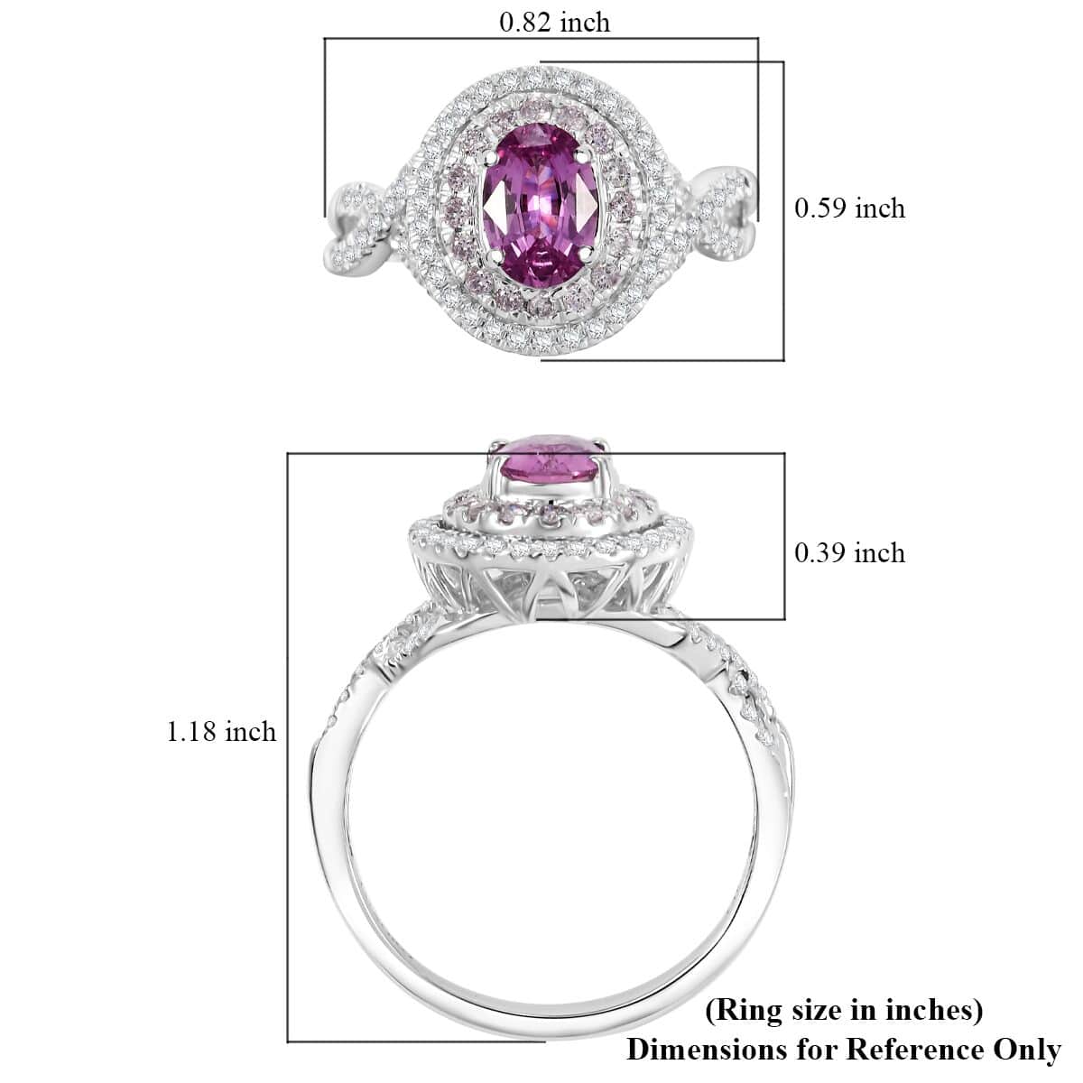 Doorbuster Luxoro 14K White Gold AAA Pink Sapphire, Natural Pink and White Diamond (I2) Ring (Size 7.0) 1.77 ctw image number 5