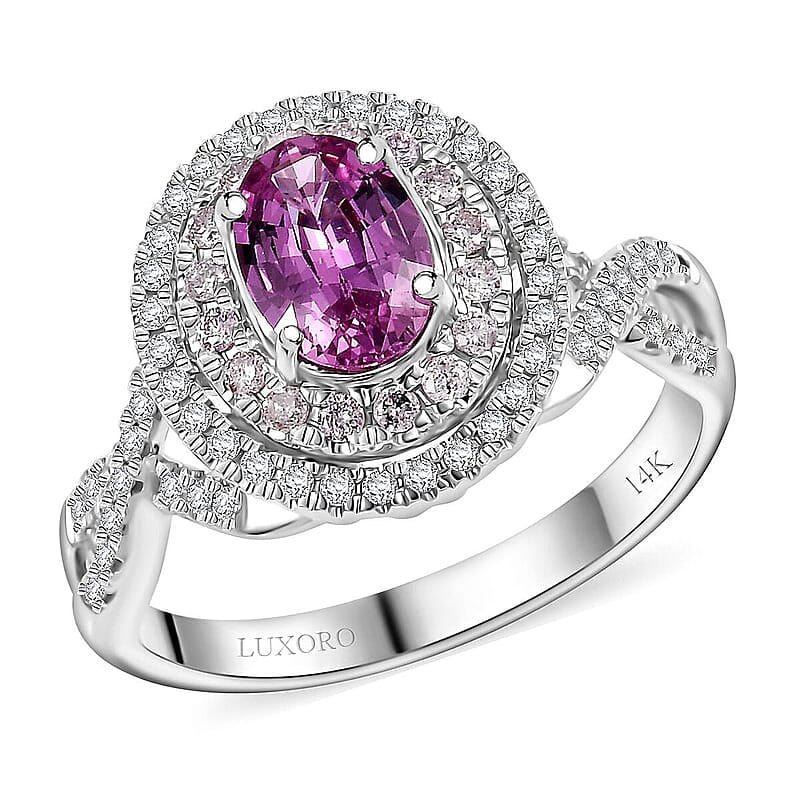 Certified & Appraised Luxoro AAA Pink Sapphire, I2 Natural Pink and White Diamond 1.77 ctw Ring in 14K White Gold (Size 8.0) 4.70 Grams