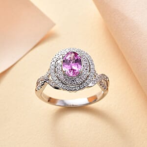 Certified & Appraised Luxoro AAA Pink Sapphire, I2 Natural Pink and White Diamond 1.77 ctw Ring in 14K White Gold (Size 8.0) 4.70 Grams