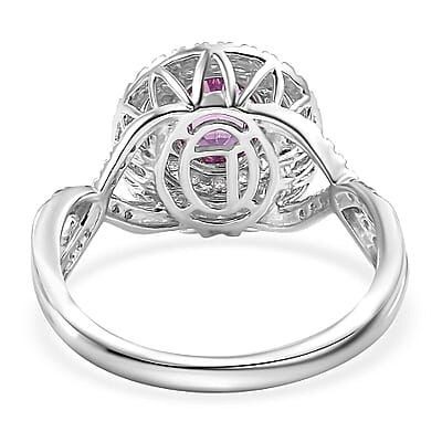 Certified & Appraised Luxoro AAA Pink Sapphire, I2 Natural Pink and White Diamond 1.77 ctw Ring in 14K White Gold (Size 8.0) 4.70 Grams