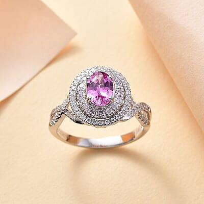 Certified & Appraised Luxoro AAA Pink Sapphire, I2 Natural Pink and White Diamond 1.77 ctw Ring in 14K White Gold (Size 9.0) 4.70 Grams