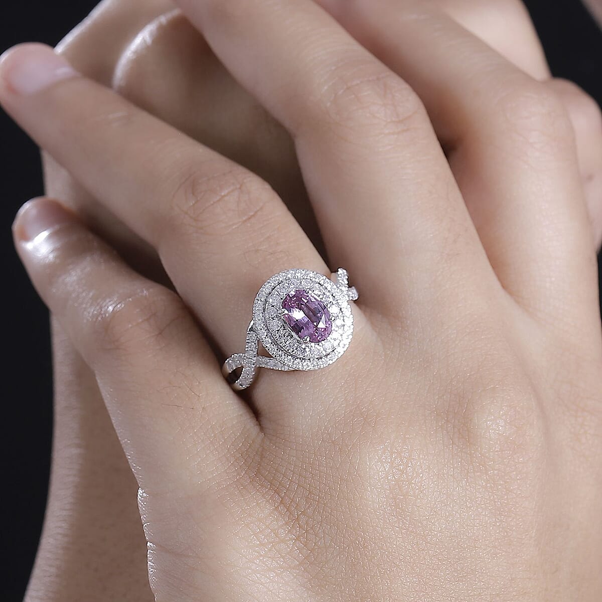 Certified & Appraised Luxoro AAA Pink Sapphire, I2 Natural Pink and White Diamond 1.77 ctw Ring in 14K White Gold (Size 9.0) 4.70 Grams image number 2