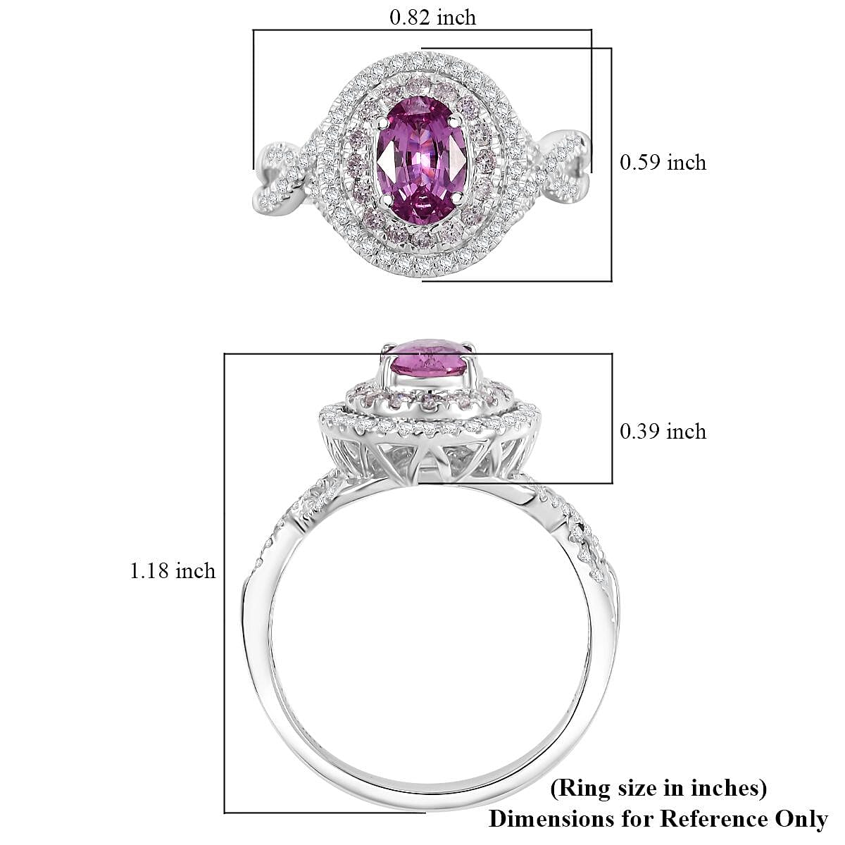 Certified & Appraised Luxoro AAA Pink Sapphire, I2 Natural Pink and White Diamond 1.77 ctw Ring in 14K White Gold (Size 9.0) 4.70 Grams image number 5