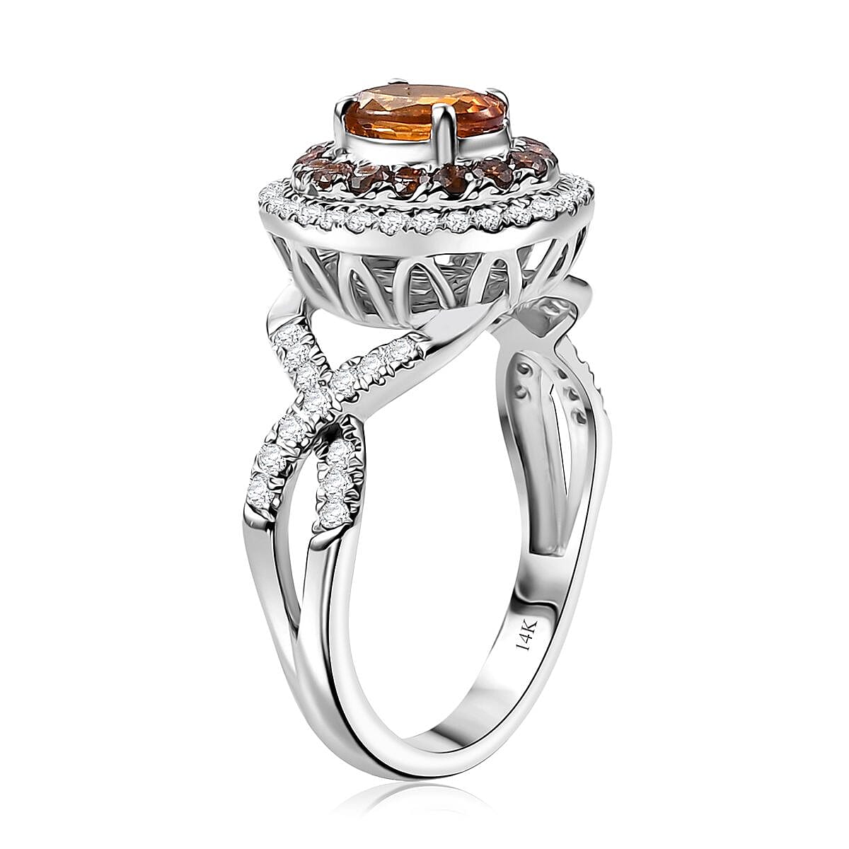 Certified & Appraised Luxoro AAA Orange Sapphire, Red and I2 White Diamond 2.33 ctw Ring in 14K White Gold (Size 10.0) 4.80 Grams image number 3