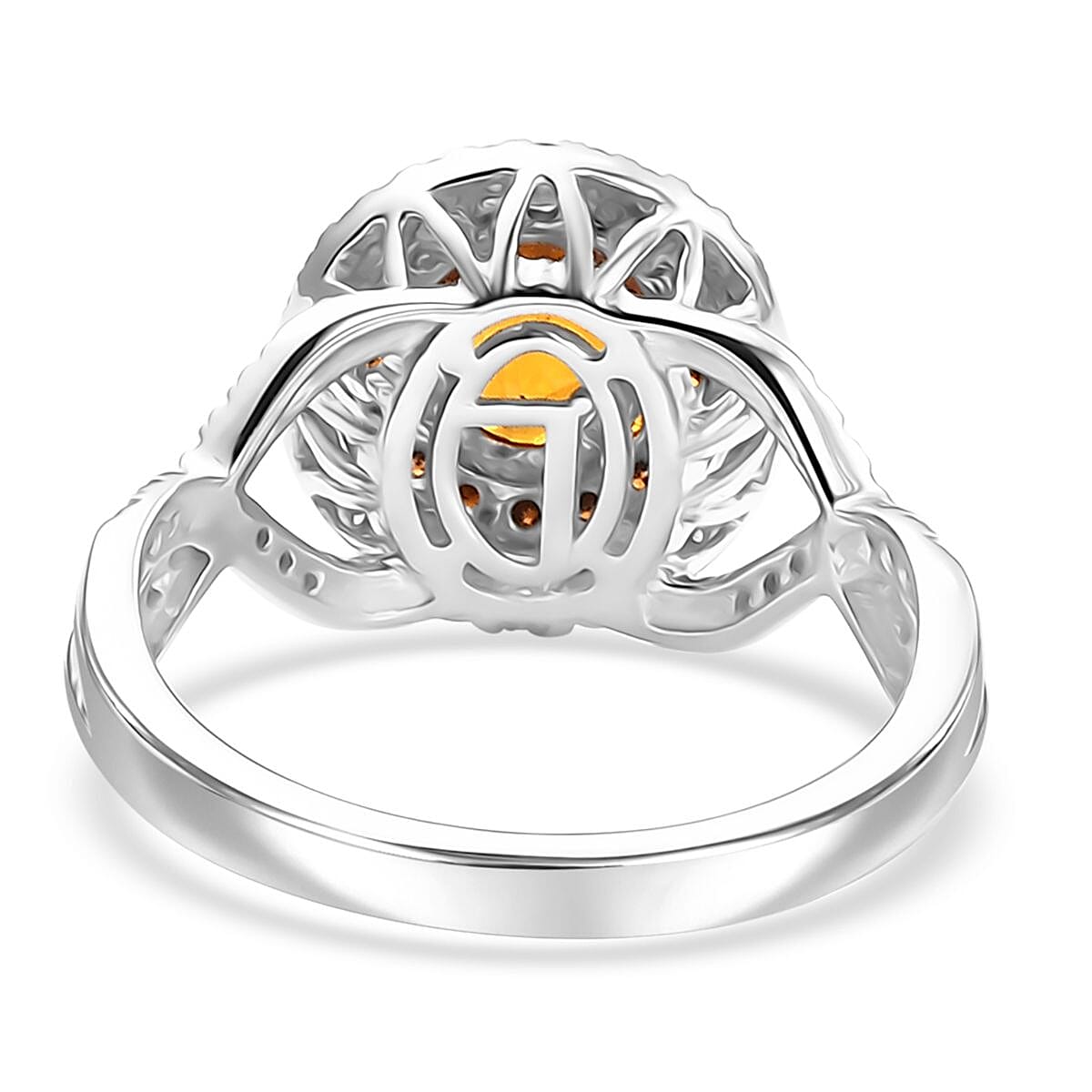 Certified & Appraised Luxoro AAA Orange Sapphire, Red and I2 White Diamond 2.33 ctw Ring in 14K White Gold (Size 10.0) 4.80 Grams image number 4