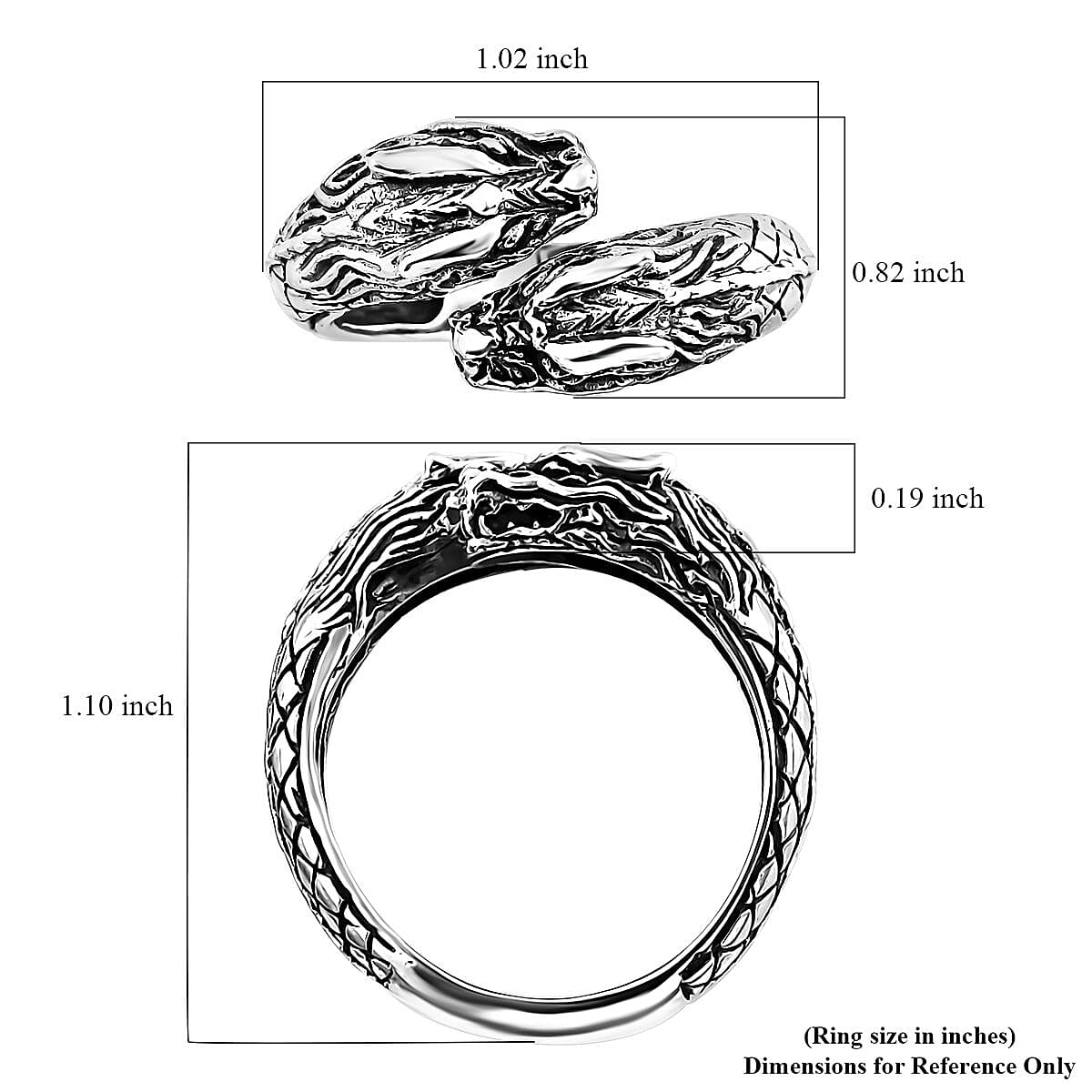 Bali Legacy Dragon Bypass Ring in Sterling Silver (Size 10.0) 6.35 Grams image number 5