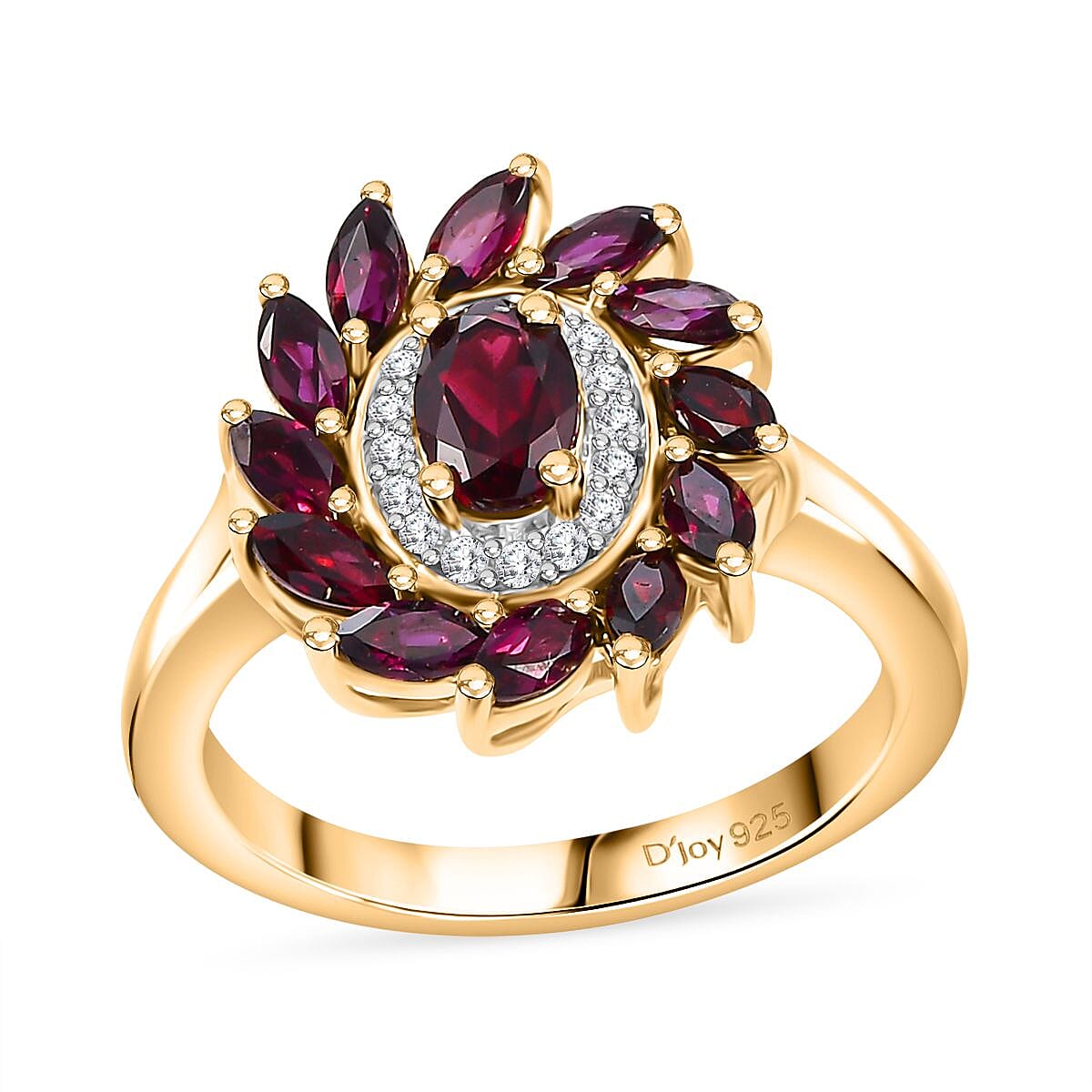 Premium Anthill Garnet and Moissanite 2.00 ctw Blossom Halo Ring in 18K Vermeil Yellow Gold Over Sterling Silver (Size 10.0) image number 0