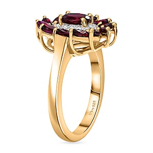 Premium Anthill Garnet and Moissanite 2.00 ctw Blossom Halo Ring in 18K Vermeil Yellow Gold Over Sterling Silver (Size 10.0)