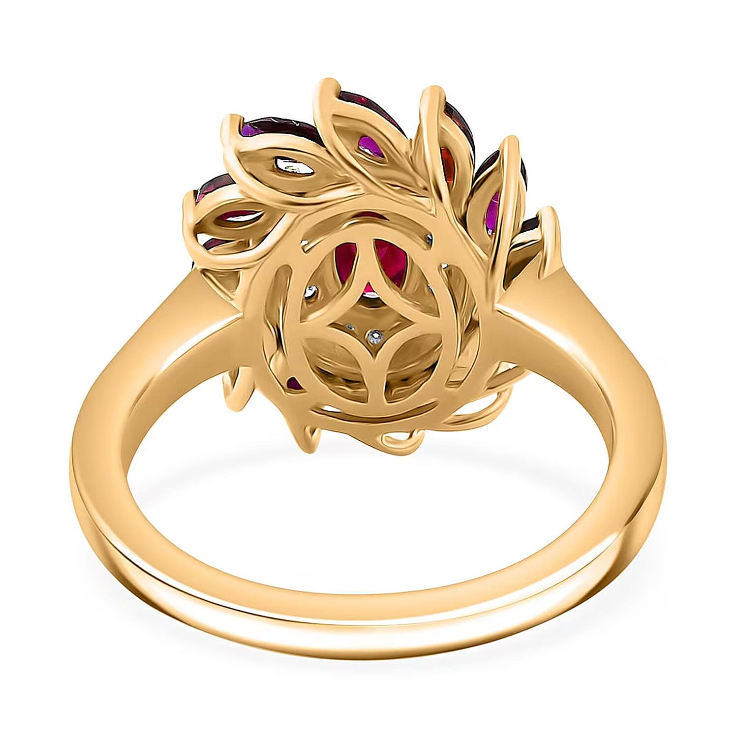 Premium Anthill Garnet and Moissanite 2.00 ctw Blossom Halo Ring in 18K Vermeil Yellow Gold Over Sterling Silver (Size 10.0)