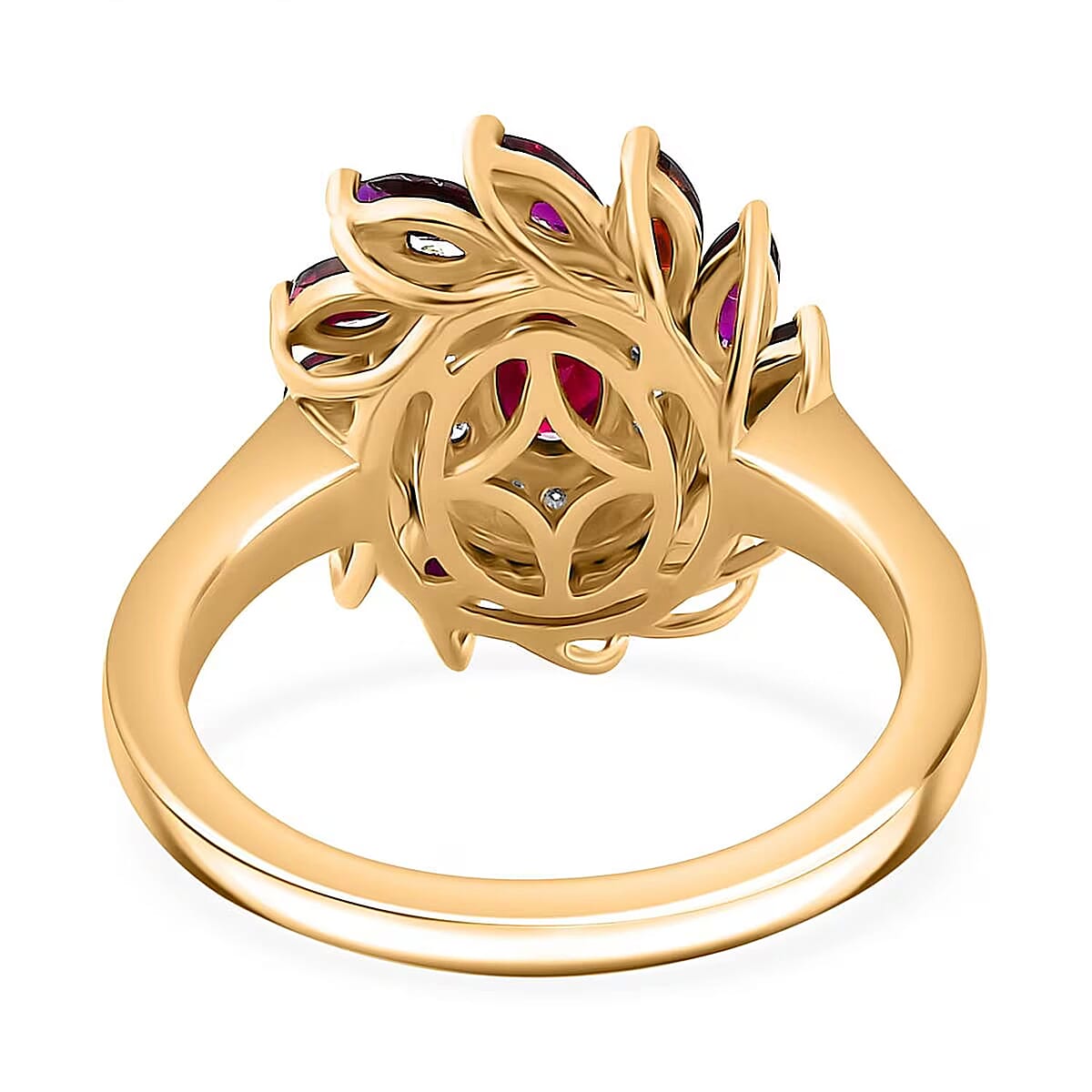 Premium Anthill Garnet and Moissanite 2.00 ctw Blossom Halo Ring in 18K Vermeil Yellow Gold Over Sterling Silver (Size 10.0) image number 6