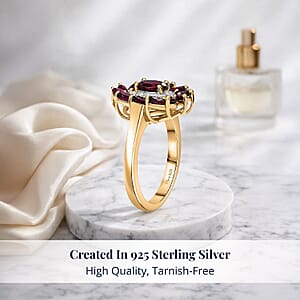 D'Joy Premium Anthill Garnet and Moissanite 2.00 ctw Blossom Halo Ring in 18K Vermeil Yellow Gold Over Sterling Silver (Size 7.0)