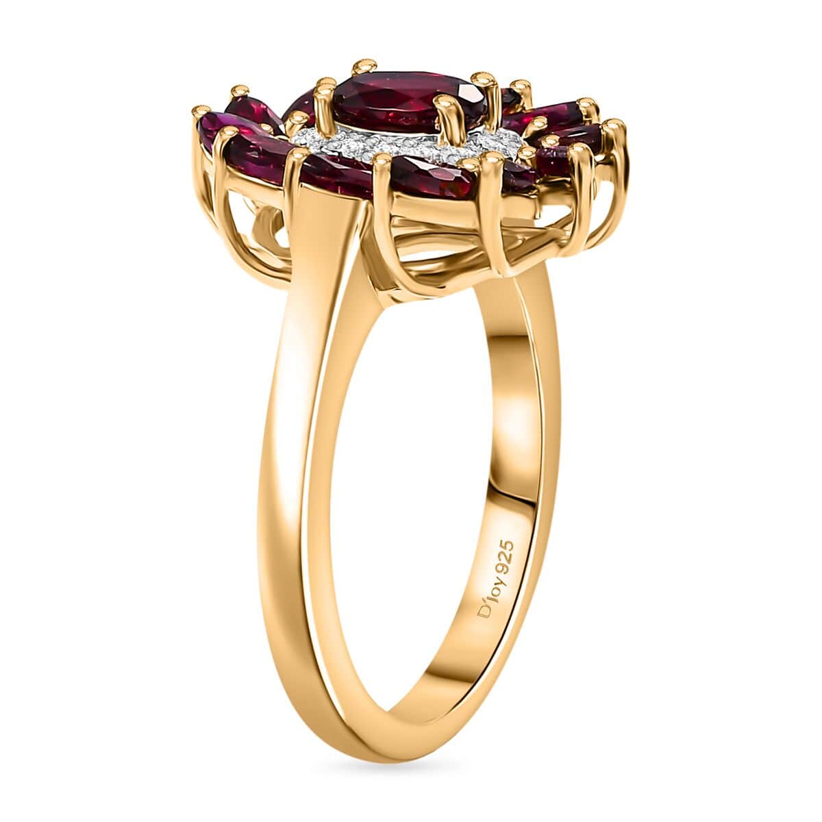 Premium Anthill Garnet and Moissanite 2.00 ctw Blossom Halo Ring in 18K Vermeil Yellow Gold Over Sterling Silver (Size 7.0) image number 3