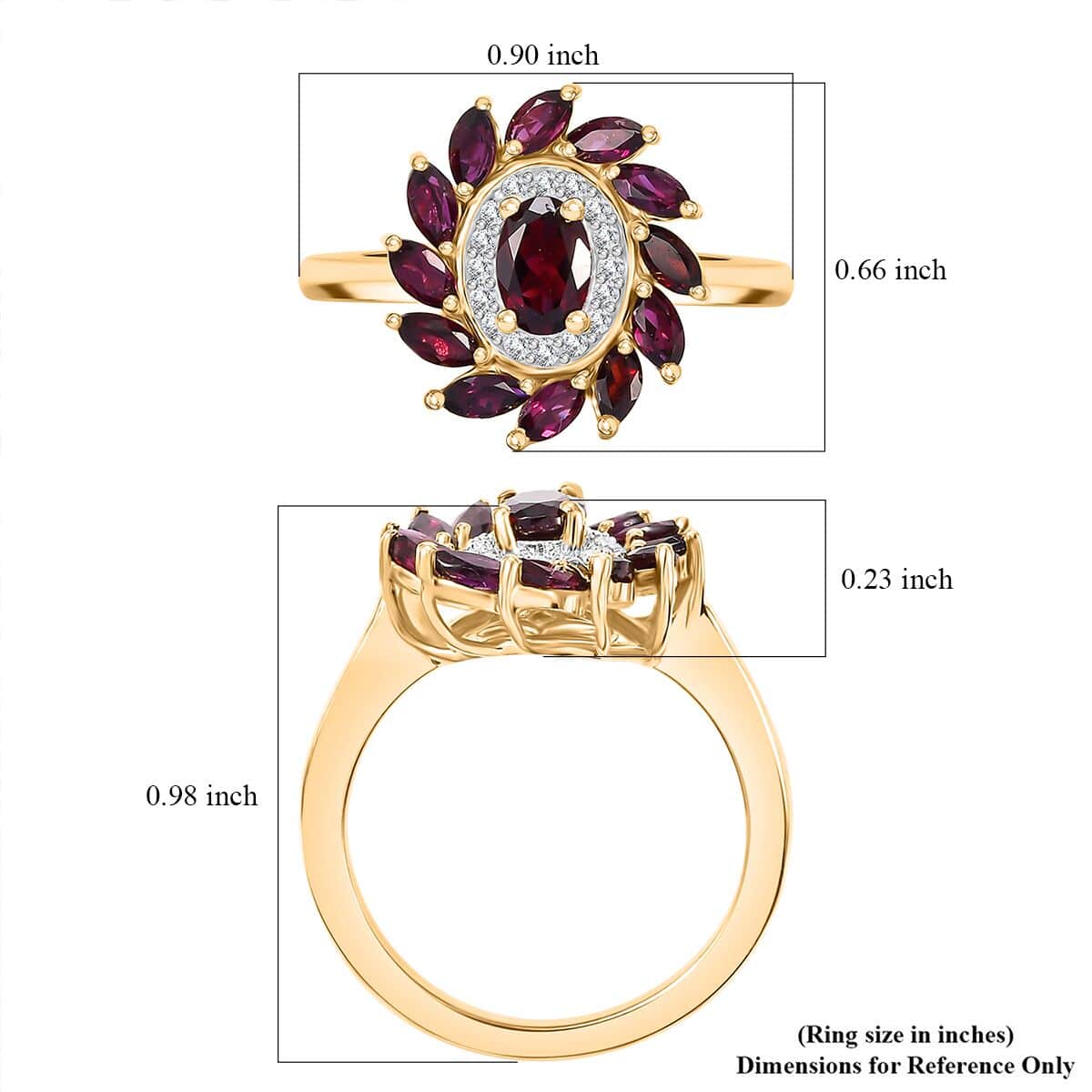 Premium Anthill Garnet and Moissanite 2.00 ctw Blossom Halo Ring in 18K Vermeil Yellow Gold Over Sterling Silver (Size 7.0) image number 5