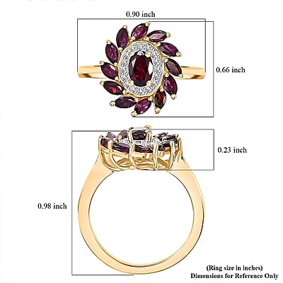 D'Joy Premium Anthill Garnet and Moissanite 2.00 ctw Blossom Halo Ring in 18K Vermeil Yellow Gold Over Sterling Silver (Size 7.0)