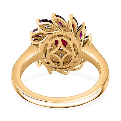 D'Joy Premium Anthill Garnet and Moissanite 2.00 ctw Blossom Halo Ring in 18K Vermeil Yellow Gold Over Sterling Silver (Size 7.0)