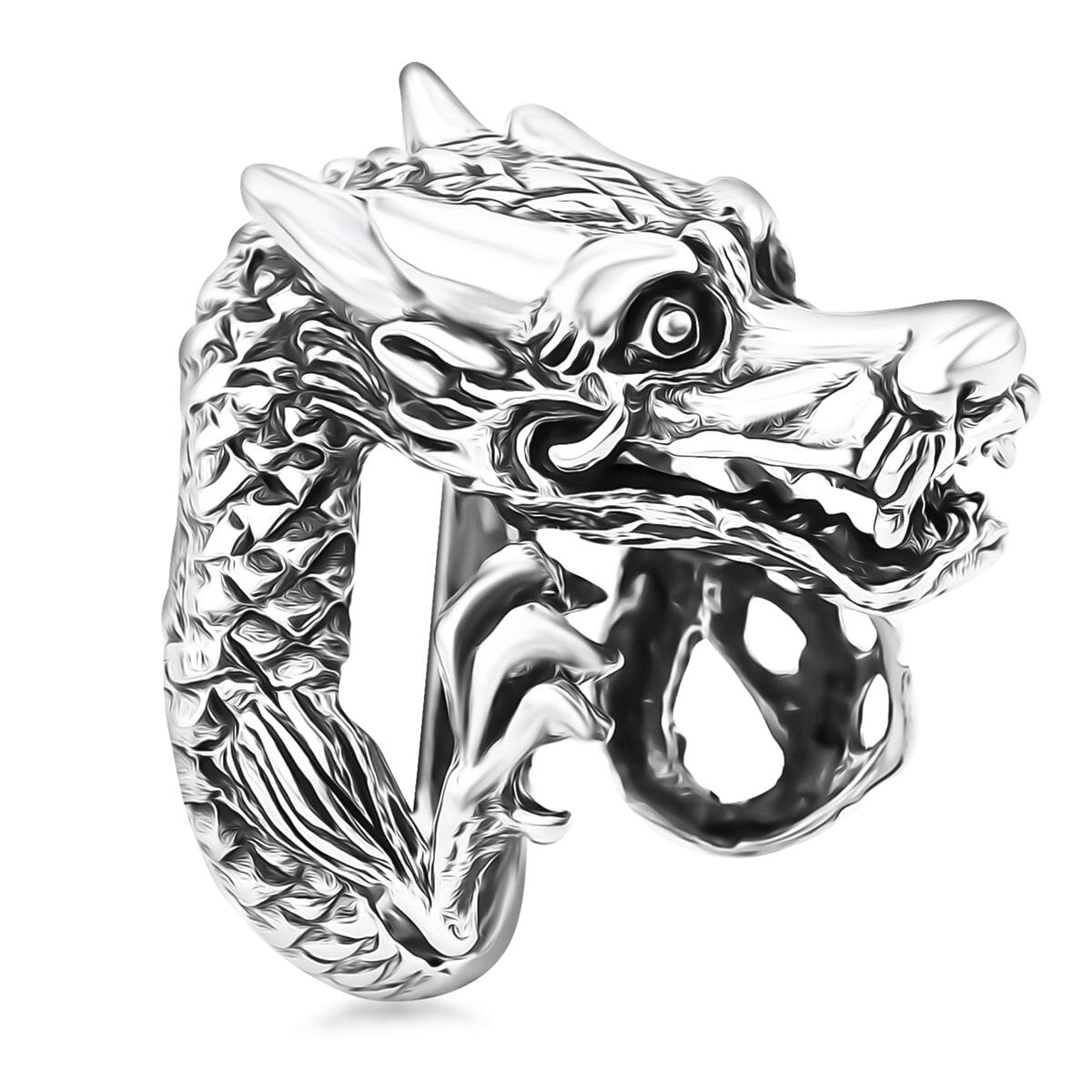 Bali Legacy Dragon Men's Ring in Sterling Silver (Size 10.0) 19 Grams image number 3