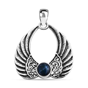 Bali Legacy Blue Star Sapphire (DF) 2.25 ctw Angel Wing Pendant in Sterling Silver