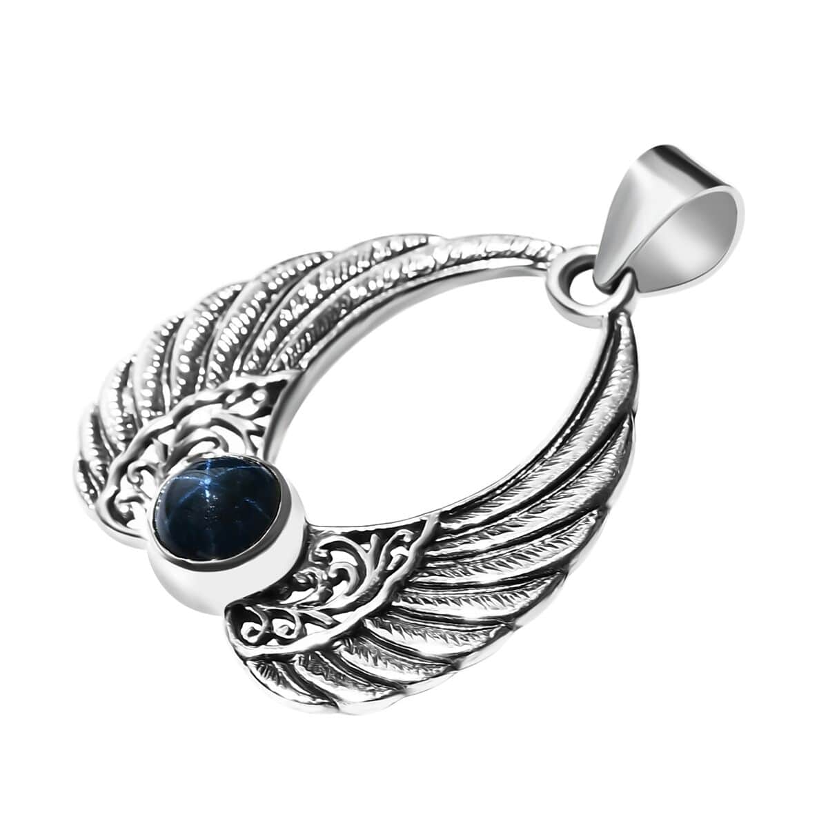 Doorbuster Bali Legacy Blue Star Sapphire (DF) 2.25 ctw Angel Wing Pendant in Sterling Silver image number 3