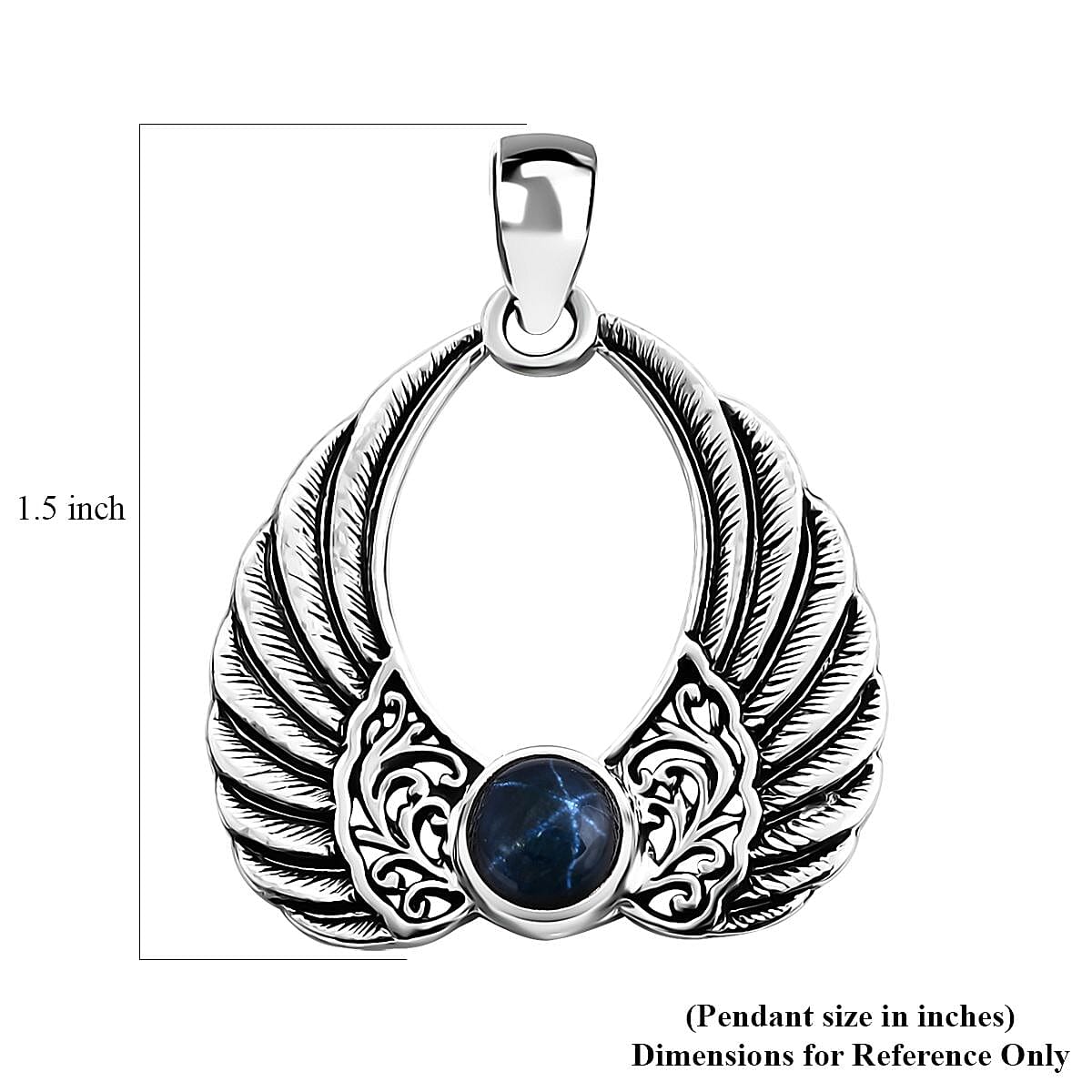 Bali Legacy Blue Star Sapphire (DF) 2.25 ctw Angel Wing Pendant without Chain in Sterling Silver