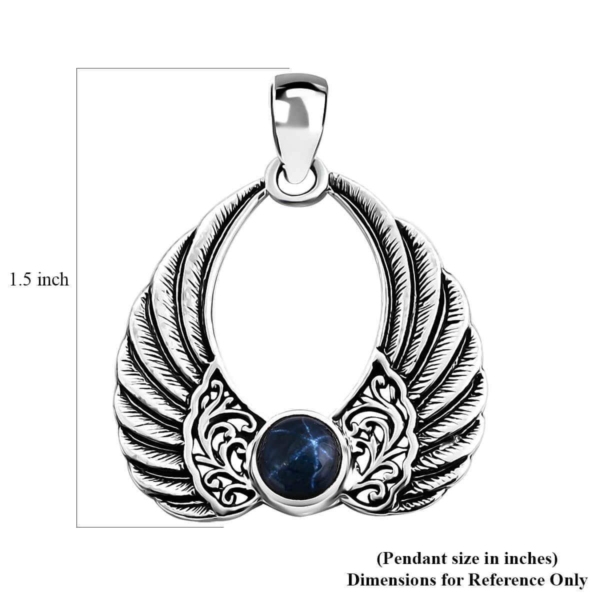 Doorbuster Bali Legacy Blue Star Sapphire (DF) 2.25 ctw Angel Wing Pendant in Sterling Silver image number 5