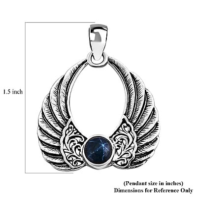 Bali Legacy Blue Star Sapphire (DF) 2.25 ctw Angel Wing Pendant without Chain in Sterling Silver