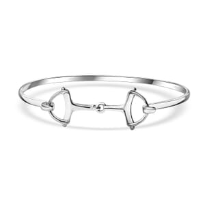 Snaffle Openable Bangle Bracelet in Rhodium Over Sterling Silver (7.25 In) 7.97 Grams