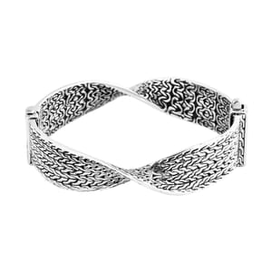 Bali Legacy Tulang Naga and Borobudur Twisted Bangle Bracelet in Sterling Silver (6.50 In) 41 Grams
