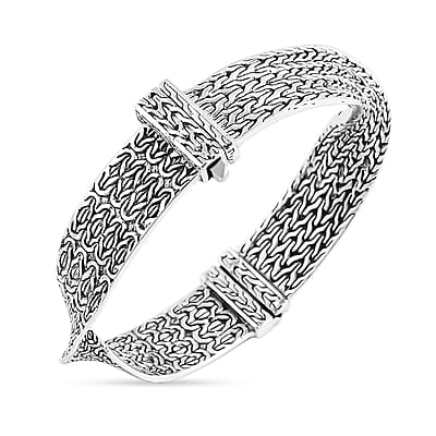 Bali Legacy Tulang Naga and Borobudur Twisted Bangle Bracelet in Sterling Silver (6.50 In) 41 Grams